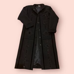 Coloratura Miranda Long Coat Women's S/M Black Wool Velvet Trim Diamond Shaped